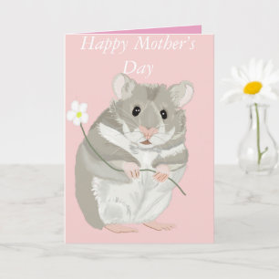 Schattigee grijze en witte hamster met een bloem kaart