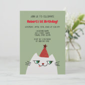 Schattigee Grijze Kat 1e Verjaardag Kaart (Staand voorkant)