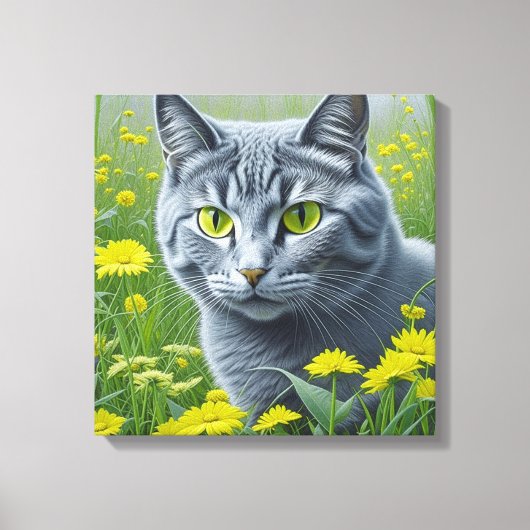 Schattigee Grijze Kat met Gele Ogen Ai Art Canvas Afdruk (Voorkant)