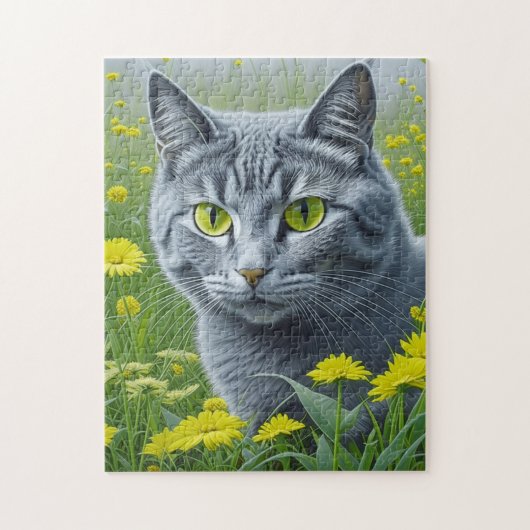 Schattigee Grijze Kat met Gele Ogen Ai Art Legpuzzel (Verticaal)