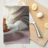 Schattigee Grijze Kat met Lasagne en Wijnglas Theedoek (Quarter Fold)