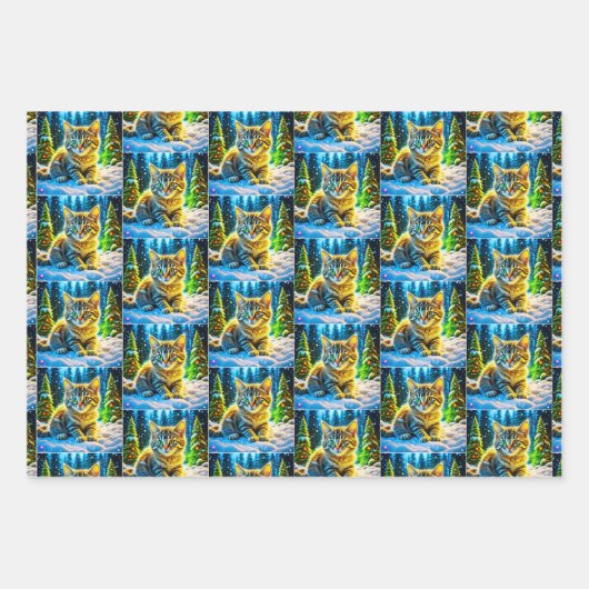 Schattigee Grijze Kittens in de Sneeuwkerst Inpakpapier Vel (Voorkant)