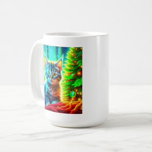 Schattigee Grijze Kittens met Kerstbomen Koffiemok (Voorkant links)