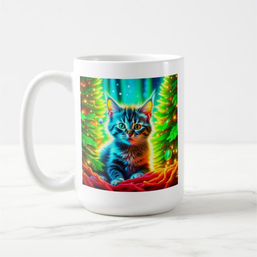 Schattigee Grijze Kittens met Kerstbomen Koffiemok (Links)