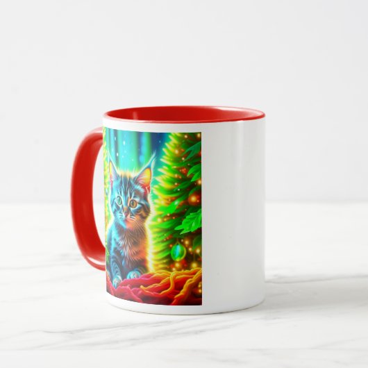 Schattigee Grijze Kittens met Kerstbomen Mok (Voorkant links)