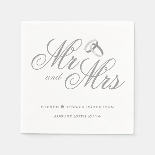 Schattigee grijze Mr en Mrs papieren bruidsservett Servetten (Voorkant)