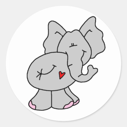 Schattigee grijze olifant ronde sticker (Voorkant)