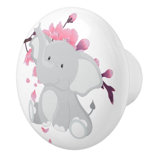 Schattigee Grijze Olifant Roze Japans Kersenbloese Keramische Knop (Rechts)