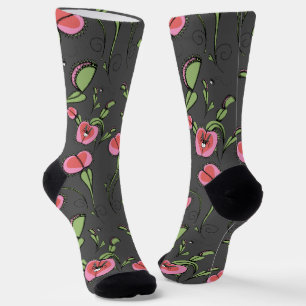 Schattigee Grijze & Roze Venus Flytrap Geplakt Op Sokken