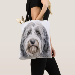 SCHATTIGEE GRIJZE & WITTE BEBAARDE COLLIE DOG DRAAGTAS