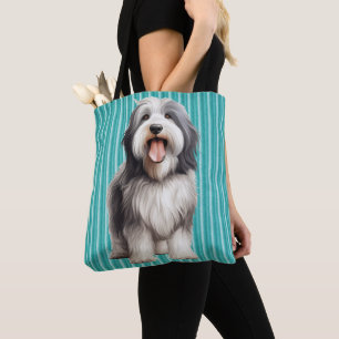 SCHATTIGEE GRIJZE & WITTE BEBAARDE COLLIE DOG DRAAGTAS