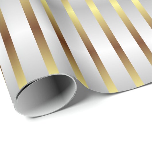 Schattigee grijze witte en gouden strepen kerst cadeaupapier (Rol Hoek)