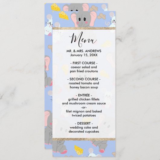 Schattigee grijze witte olifantenmuis pindakaas menu (Voorkant / Achterkant)