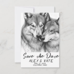 Schattigee Grijze Wolf Bruiloft Save the Date Aank