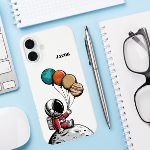 Schattigee grillige astronaut houdt Planet, Space, iPhone 16 Plus Hoesje