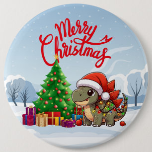 Schattigee/grillige baby kerstdino ronde button 6,0 cm