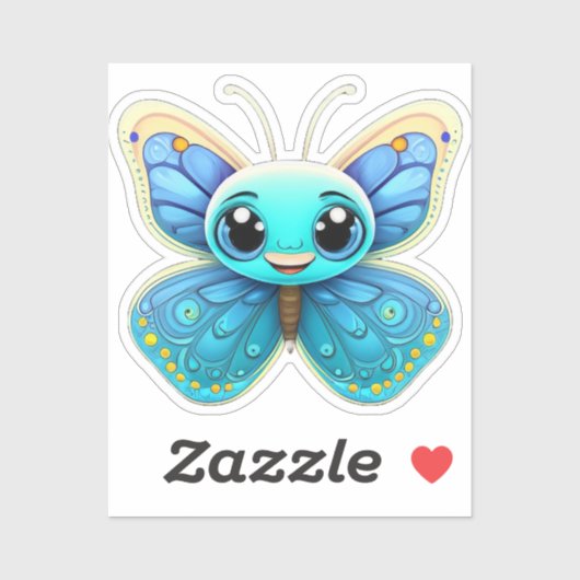 Schattigee grillige blauw Kinder vlinder Cartoon G Sticker (Vel)