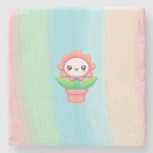 Schattigee, grillige bloem in pot stenen onderzetter (Voorkant)