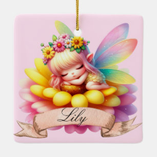 Schattigee grillige bloemen Sweet Dreams Slaapfee Keramisch Ornament