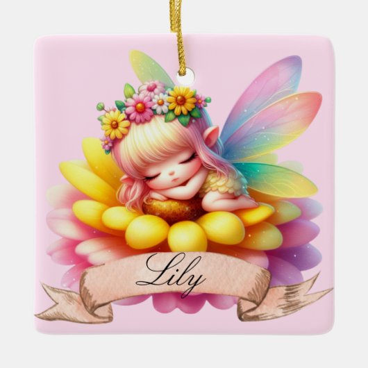 Schattigee grillige bloemen Sweet Dreams Slaapfee Keramisch Ornament (Voorkant)
