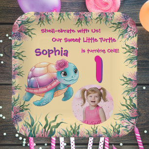 Schattigee grillige bloemen Zee Schildpad Girly Ve Papieren Bordje