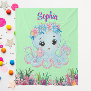 Schattigee grillige bloemenoctopus Girly verjaarda Fleece Deken