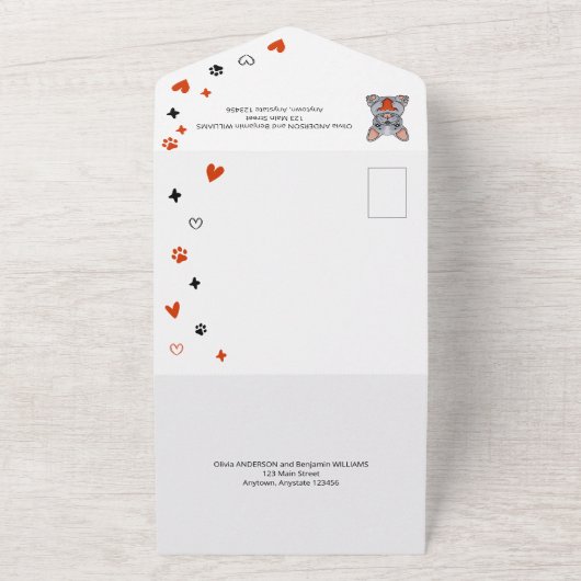 Schattigee grillige Franse Bulldog bruiloft All In One Uitnodiging (Buitenkant)