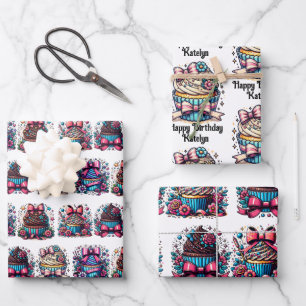 Schattigee grillige gepersonaliseerde cupcake verj inpakpapier vel