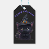 Schattigee grillige Halloween zwarte kat Cadeaulabel (Voorkant)