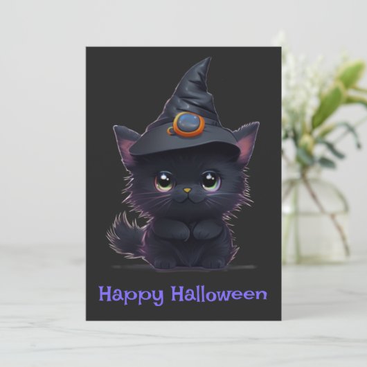 Schattigee grillige Halloween zwarte kat Kaart (Staand voorkant)