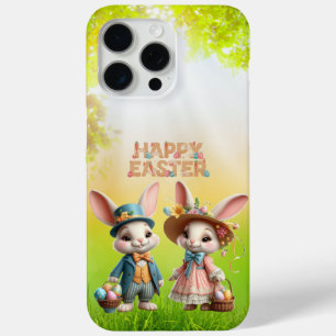 Schattigee, grillige Happy Easter met 2 konijnen iPhone 15 Pro Max Hoesje