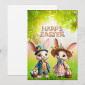 Schattigee, grillige Happy Easter met 2 konijnen Feestdagenkaart (Voorkant / Achterkant)