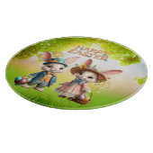 Schattigee, grillige Happy Easter met 2 konijnen Snijplank (Hoek)