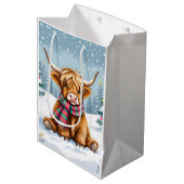 Schattigee grillige Highland Koe kerst Medium Cadeauzakje (Voorkant Gekanteld)