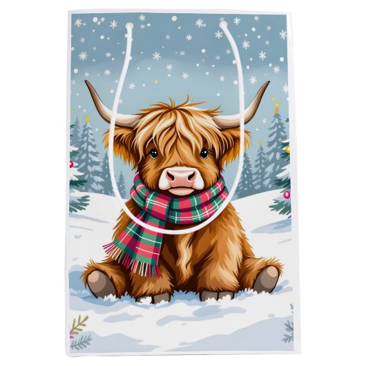 Schattigee grillige Highland Koe kerst Medium Cadeauzakje (Voorkant)