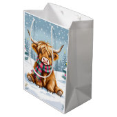 Schattigee grillige Highland Koe kerst Medium Cadeauzakje (Achterkant Gekanteld)