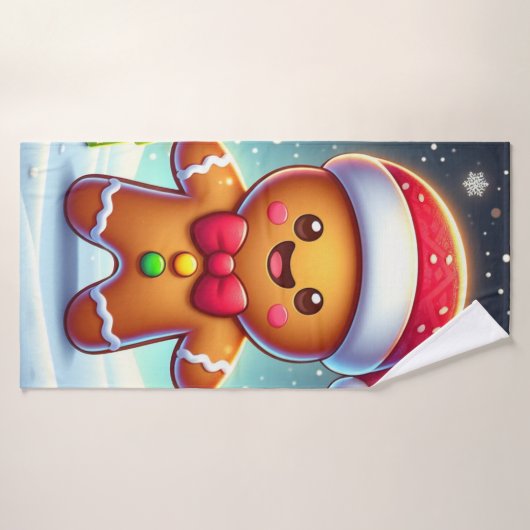 Schattigee grillige kerst/winter peperkoek man badhanddoek (Badhanddoek)