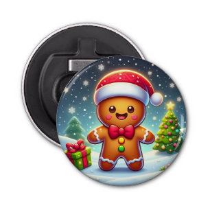 Schattigee grillige kerst/winter peperkoek man button flesopener