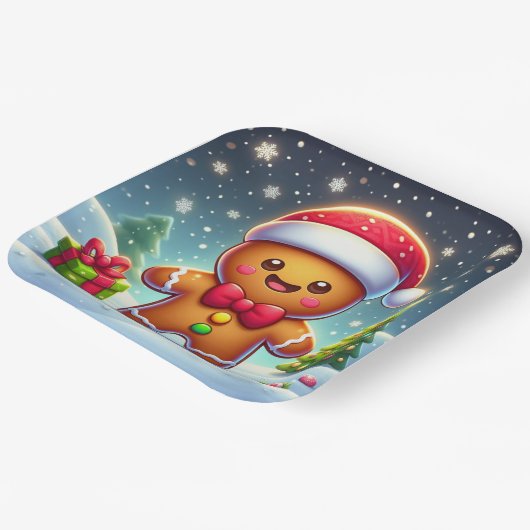 Schattigee grillige kerst/winter peperkoek man papieren bordje (Gebogen)