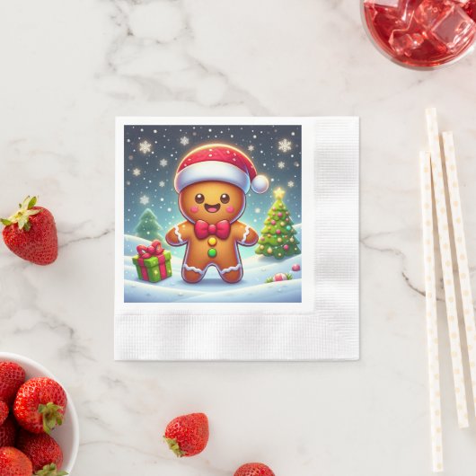 Schattigee grillige kerst/winter peperkoek man servet (Insitu)