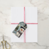 Schattigee grillige kerst/wintersneeuwman cadeaulabel (Met Touw)