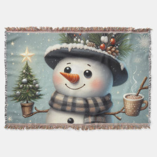 Schattigee grillige kerst/wintersneeuwman deken