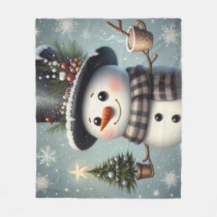 Schattigee grillige kerst/wintersneeuwman fleece deken