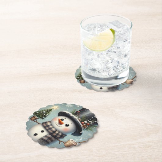 Schattigee grillige kerst/wintersneeuwman kartonnen onderzetters (Insitu)