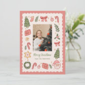 Schattigee grillige met de hand getekende kerstpic feestdagenkaart (Staand voorkant)