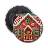 Schattigee, grillige peperkoek man & huis button flesopener (Voorkant)