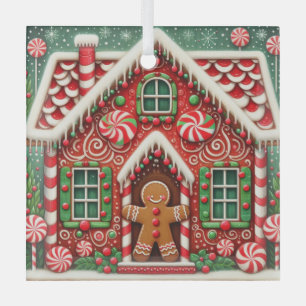 Schattigee, grillige peperkoek man & huis glas ornament