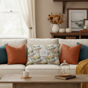 Schattigee grillige pompoenen en bloemen monogram accent kussen