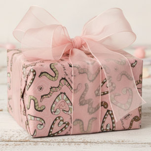 Schattigee & grillige roze hart worm-ing wensen Ba Cadeaupapier