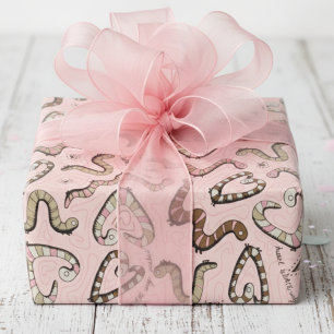 Schattigee & grillige roze hart worm-ing wensen Ba Cadeaupapier